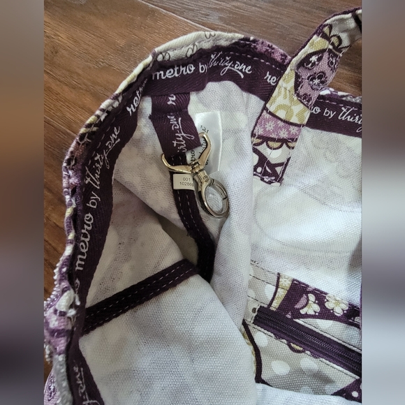 Thirty One Retro Metro Paisley Purple Canvas Tote Bag - Picture 6 of 11